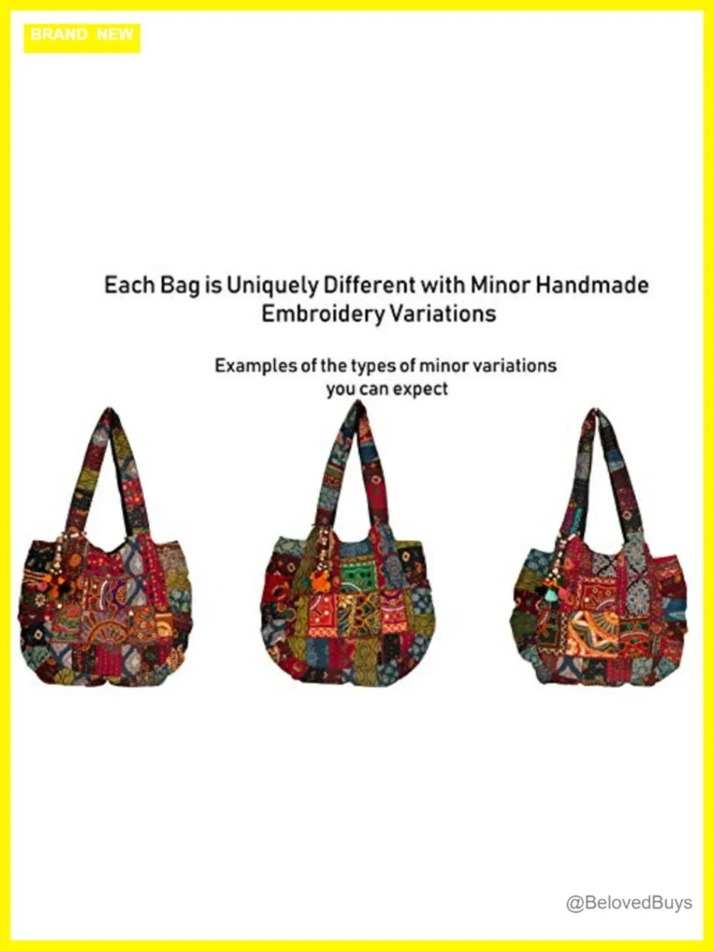 Large Handmade Patchwork Tote Shoulder Bag with Embroidery Tassels